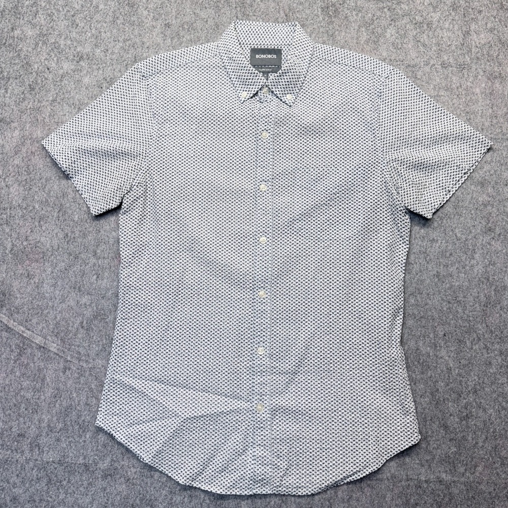Bonobos Slim Fit Shirt Men's Medium White Blue Floral Tailored Short Sleeve